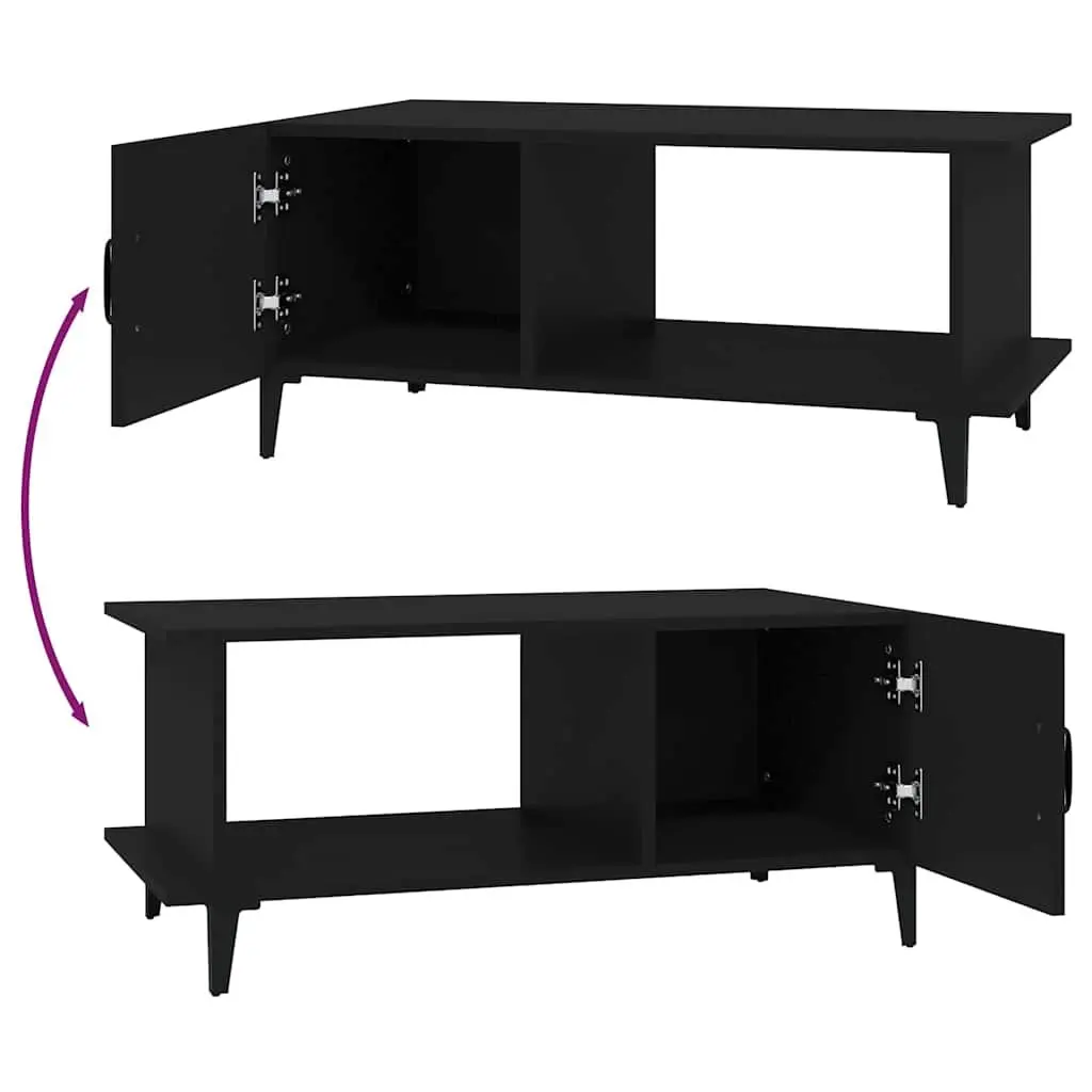 Black Coffee Table 90x50x40 cm Engineered Wood with Shelf and Storage Compartment