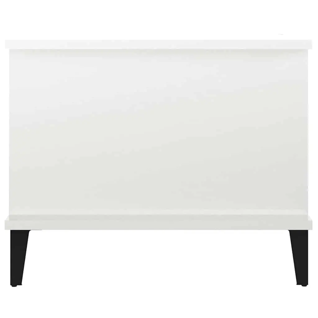 Coffee Table White High Gloss with Storage Compartment and Shelf Metal Legs