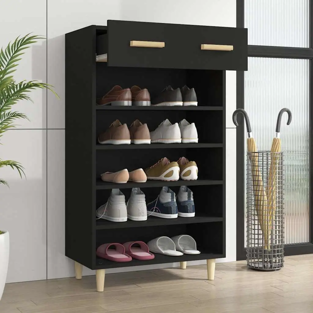 Shoe Cabinet Black 60x35x105cm Storage Organiser Cupboard 5 Compartments Drawer