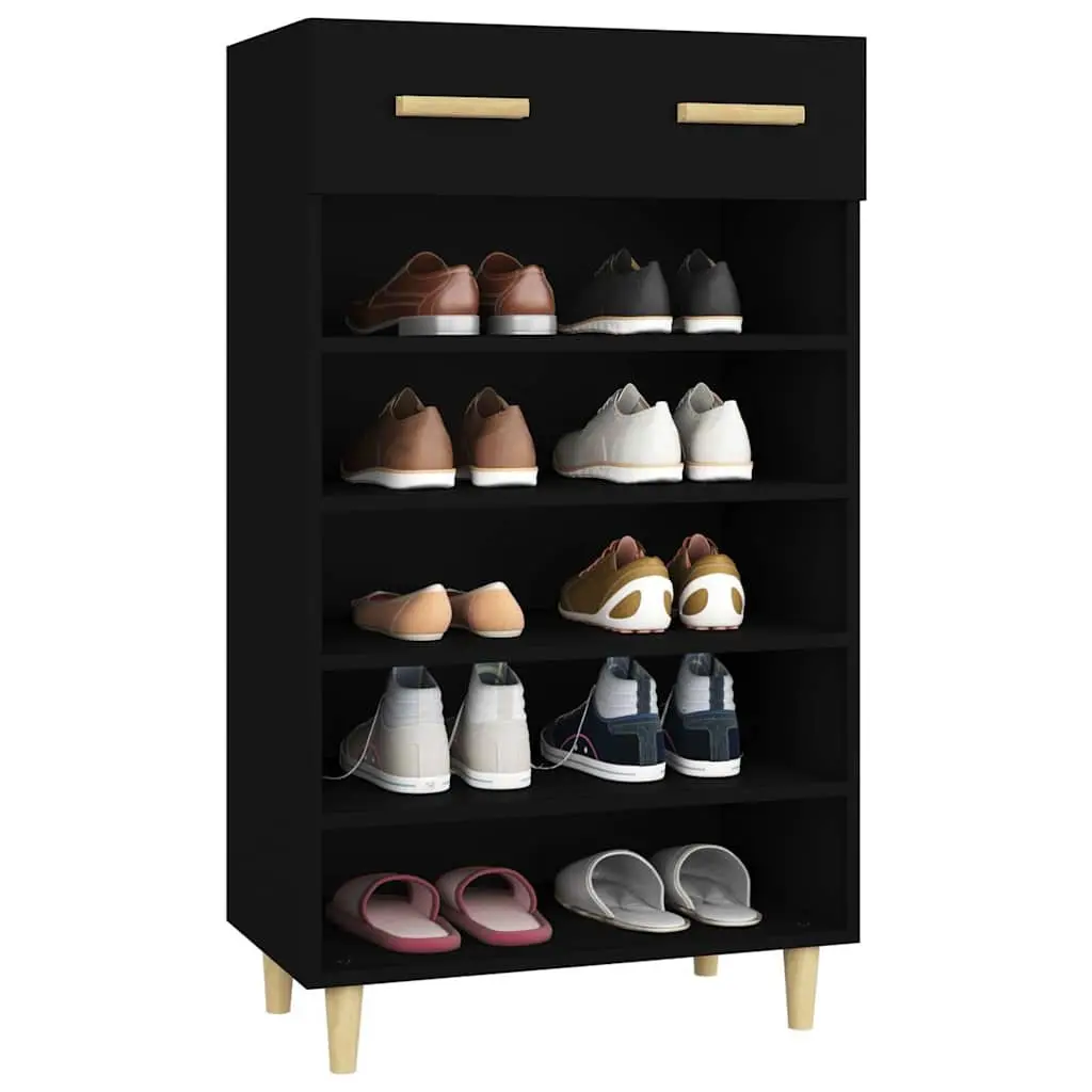 Shoe Cabinet Black 60x35x105cm Storage Organiser Cupboard 5 Compartments Drawer