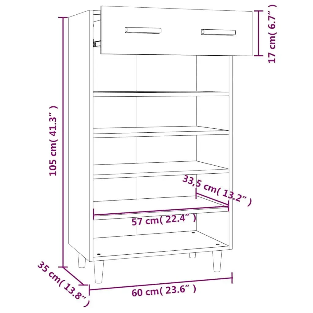 Shoe Cabinet Black 60x35x105cm Storage Organiser Cupboard 5 Compartments Drawer