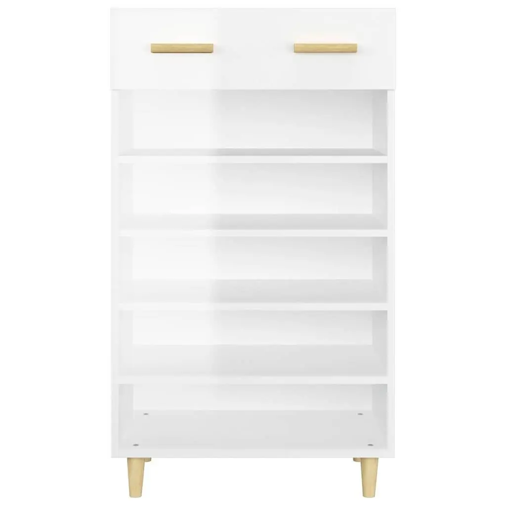 Shoe Storage Cabinet Tall White Organiser 5 Compartments 1 Drawer Engineered Wood