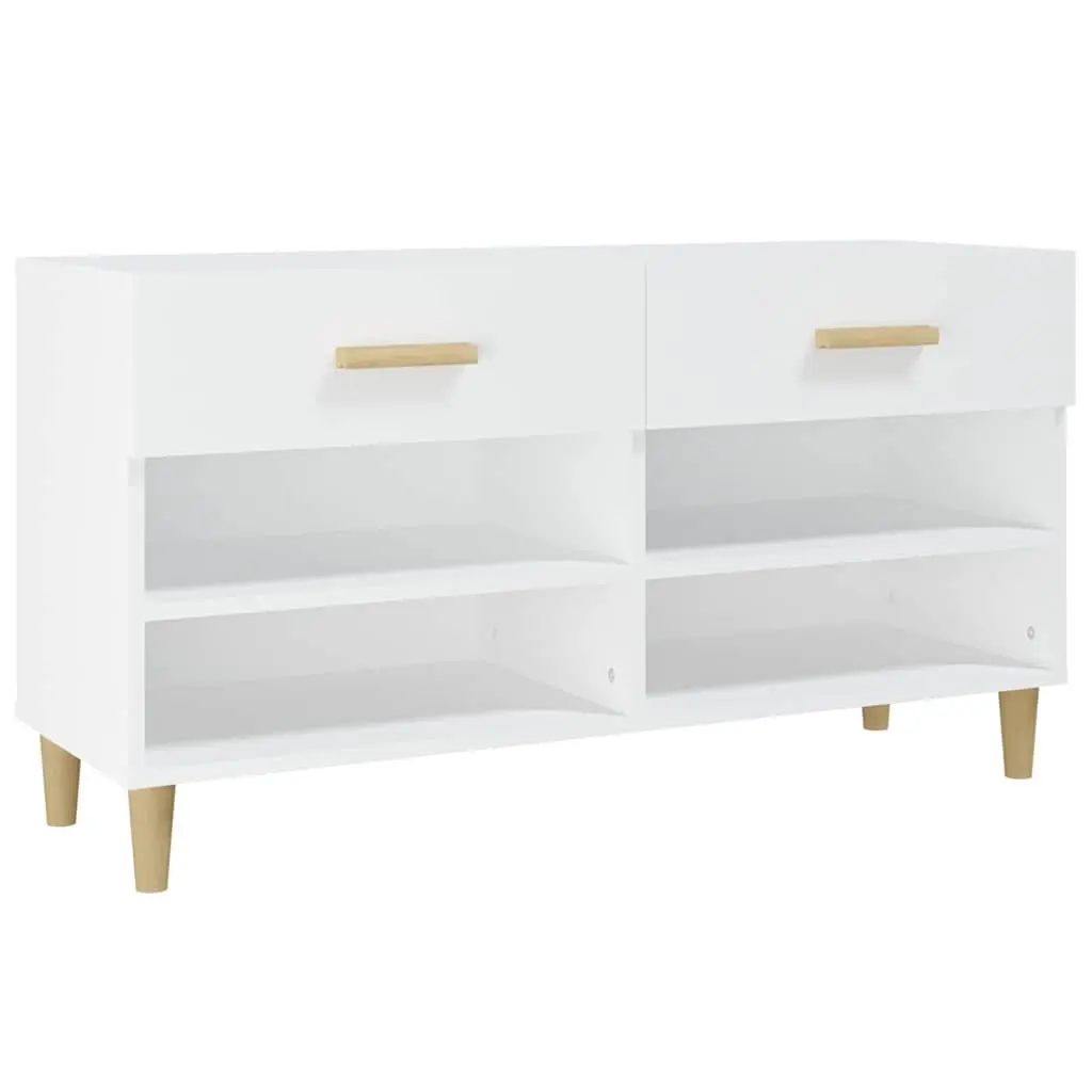 Shoe Storage Cabinet White 2 Drawers 4 Compartments Organiser Display Top