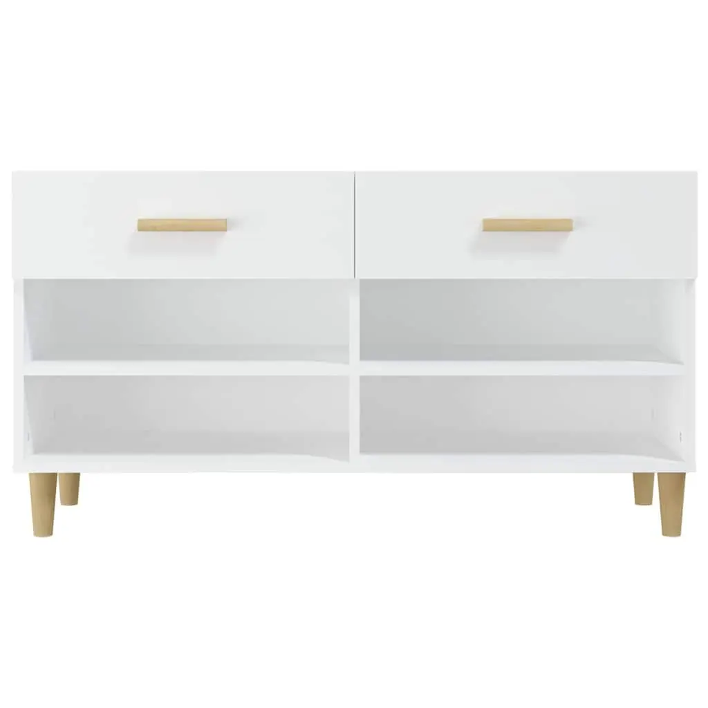 Shoe Storage Cabinet White 2 Drawers 4 Compartments Organiser Display Top