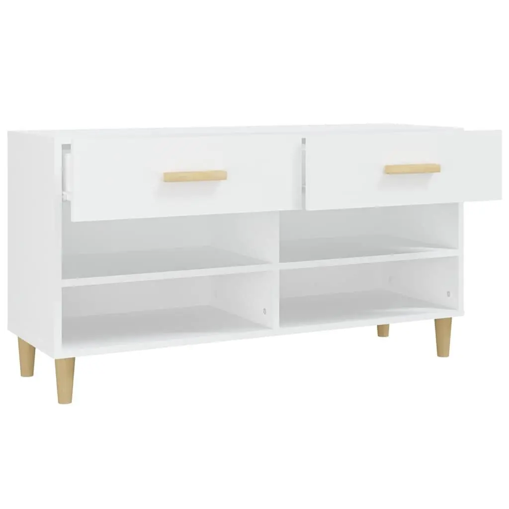 Shoe Storage Cabinet White 2 Drawers 4 Compartments Organiser Display Top