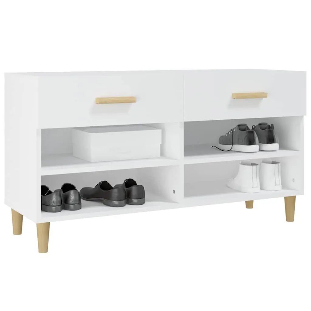 Shoe Storage Cabinet White 2 Drawers 4 Compartments Organiser Display Top