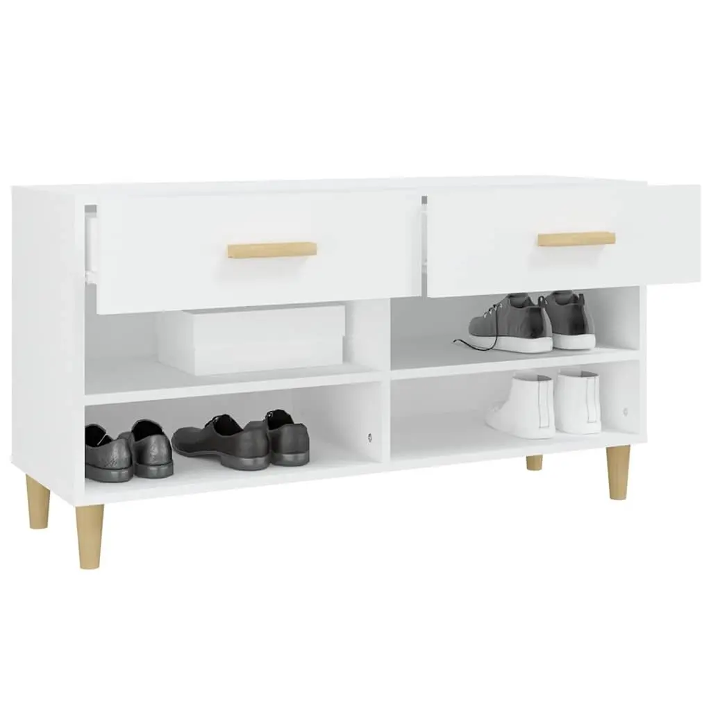 Shoe Storage Cabinet White 2 Drawers 4 Compartments Organiser Display Top