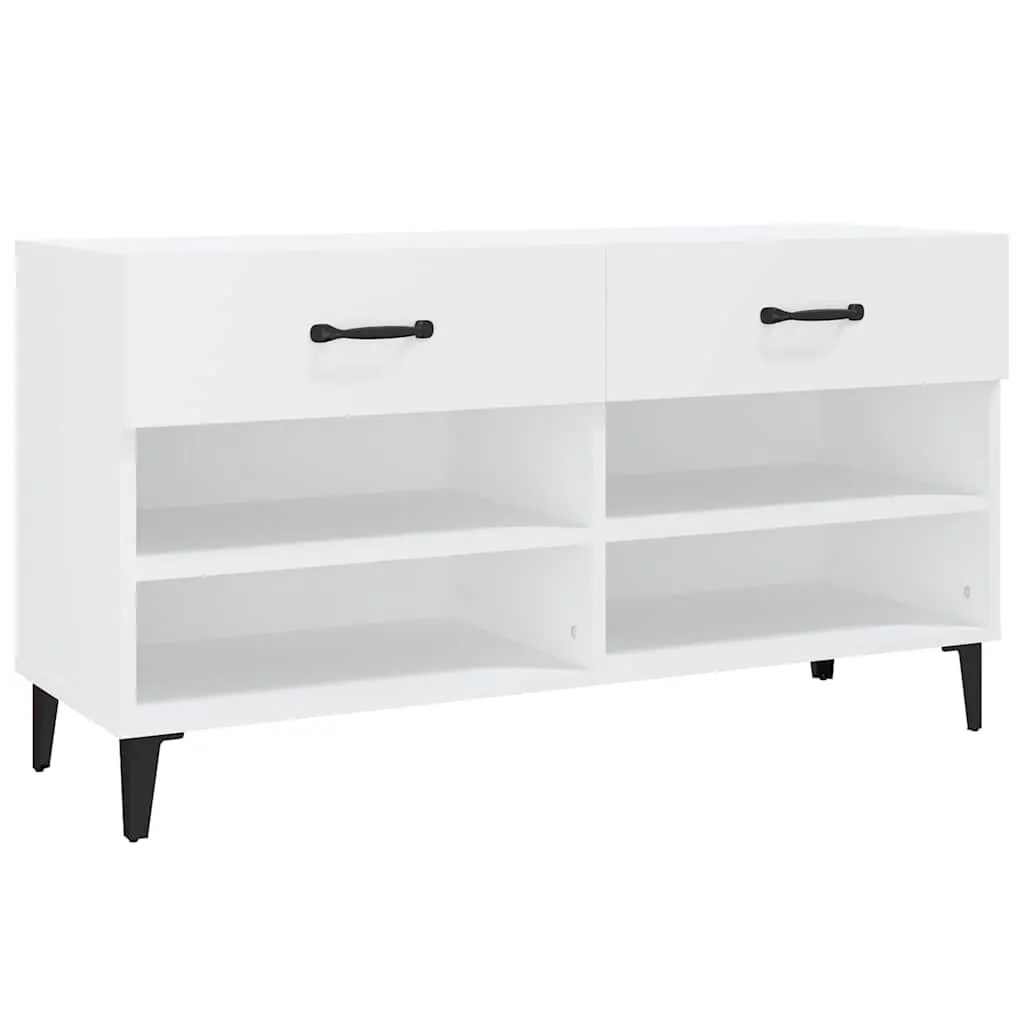 Shoe Cabinet White Engineered Wood 2 Drawers 4 Compartments