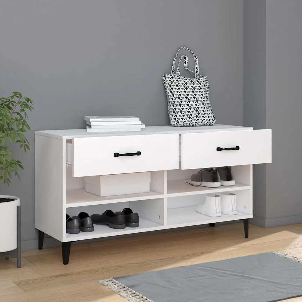 Shoe Cabinet White Engineered Wood 2 Drawers 4 Compartments
