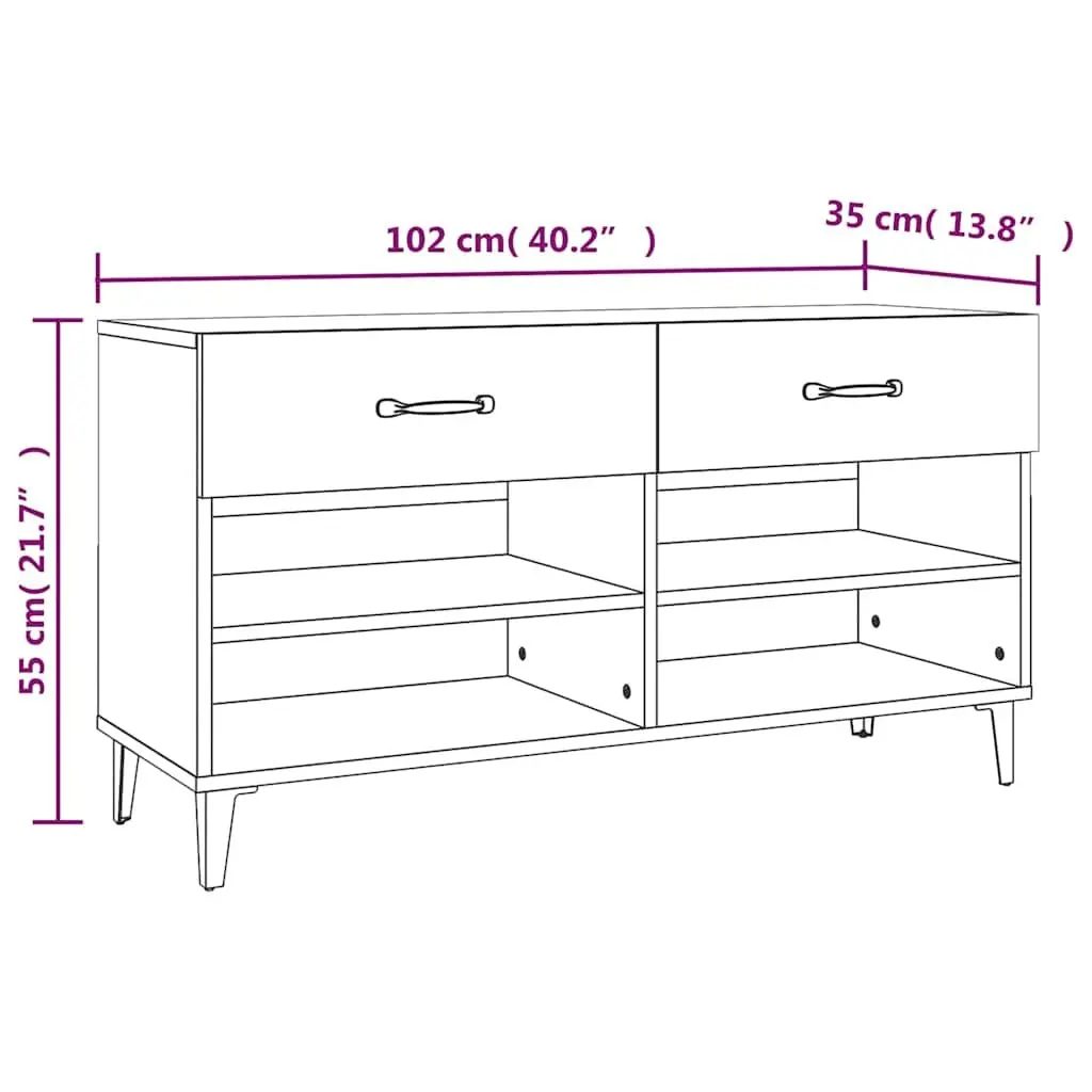 Shoe Cabinet White Engineered Wood 2 Drawers 4 Compartments