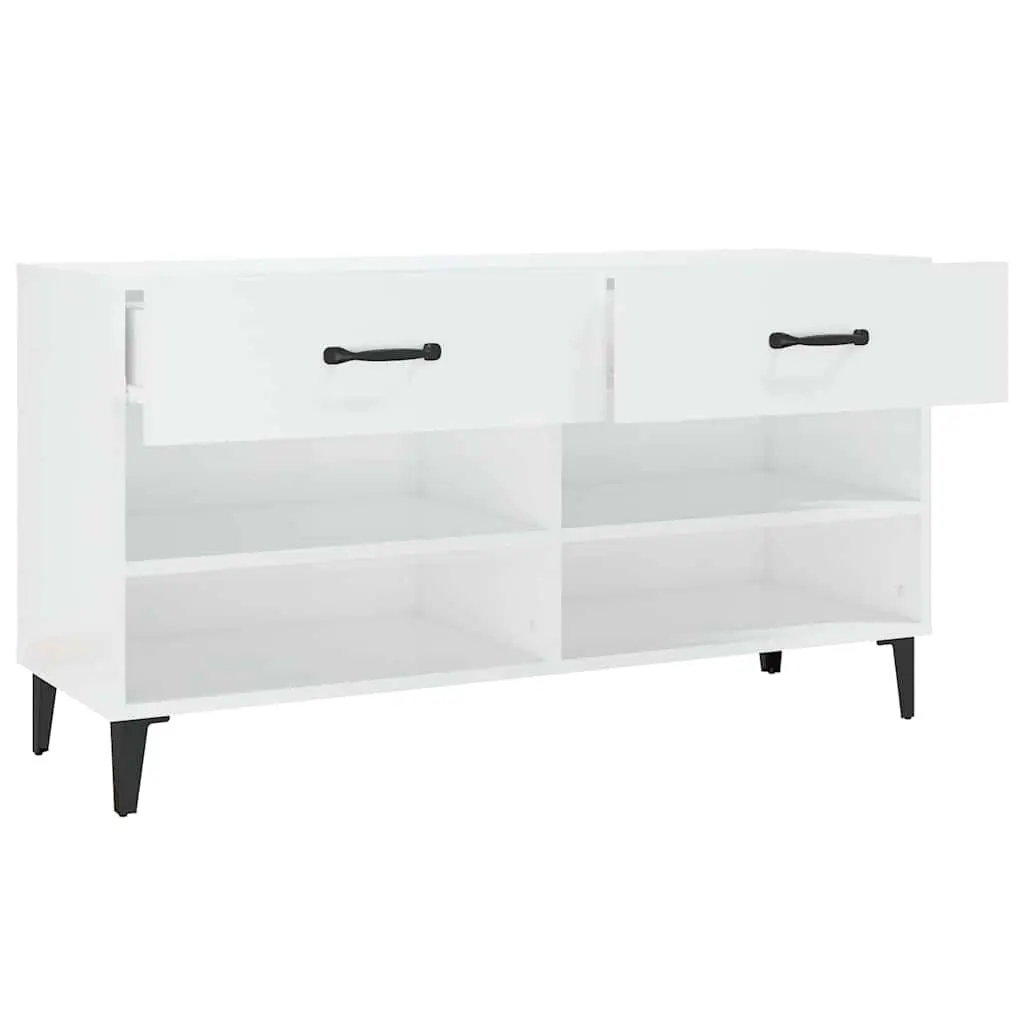 Shoe Cabinet White Engineered Wood High Gloss 2 Drawers 4 Compartments
