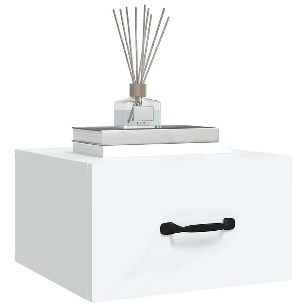 Wall-mounted Bedside Cabinets White 2 Piece Floating Night Stands Storage
