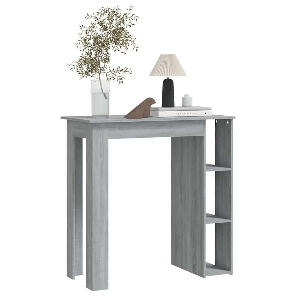 Bar Table Grey Compact with Storage Shelves for Kitchen Dining Room