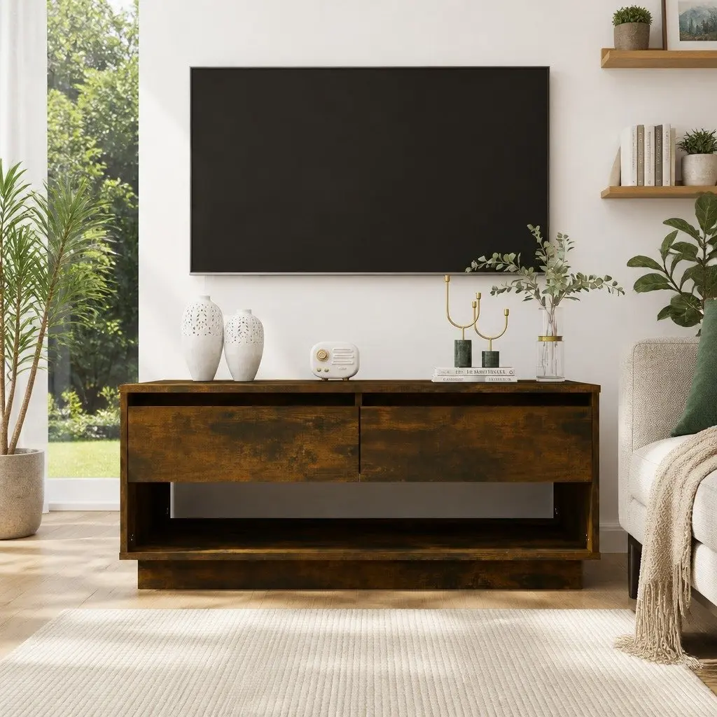 Brown TV Cabinet with Drawers and Open Space