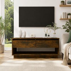 Compact Brown TV Cabinet with Drawers and Open Space