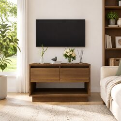TV Cabinet Brown Oak Living Room Storage Unit with Drawers Open Compartment