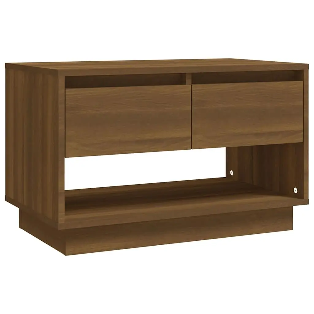 TV Cabinet Brown Oak 70W x 41D x 44H cm Durable Construction with 2 Drawers and 1 Open Compartment
