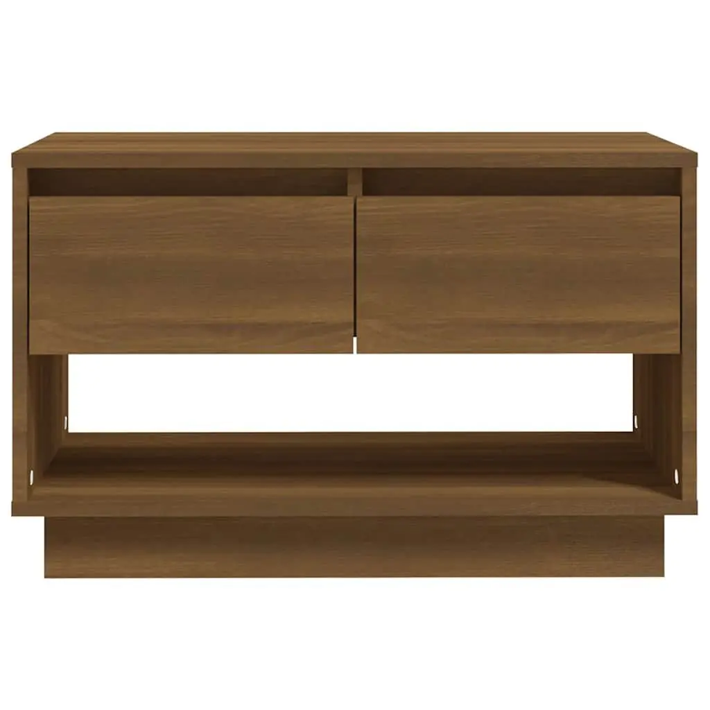 TV Cabinet Brown Oak 70W x 41D x 44H cm Durable Construction with 2 Drawers and 1 Open Compartment