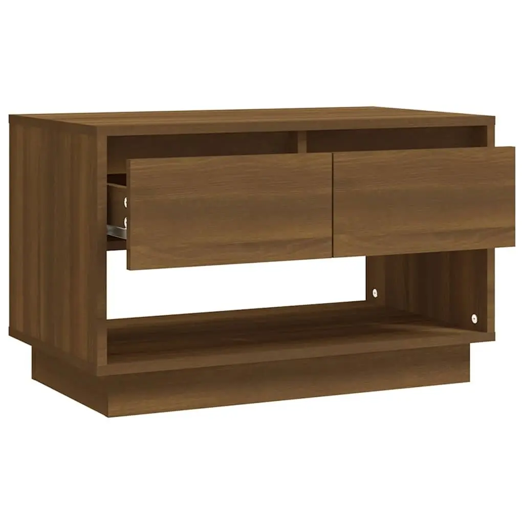 TV Cabinet Brown Oak 70W x 41D x 44H cm Durable Construction with 2 Drawers and 1 Open Compartment