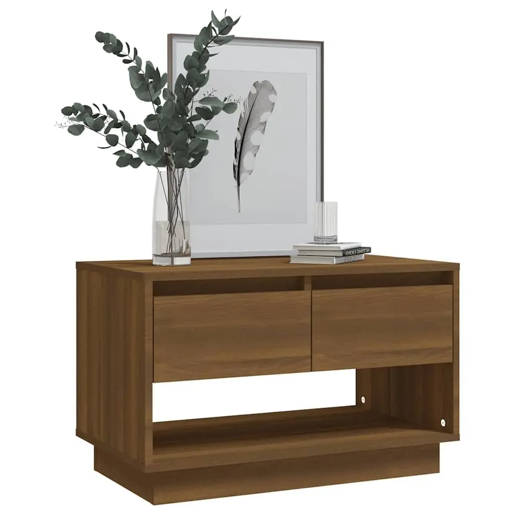 TV Cabinet Brown Oak 70W x 41D x 44H cm Durable Construction with 2 Drawers and 1 Open Compartment