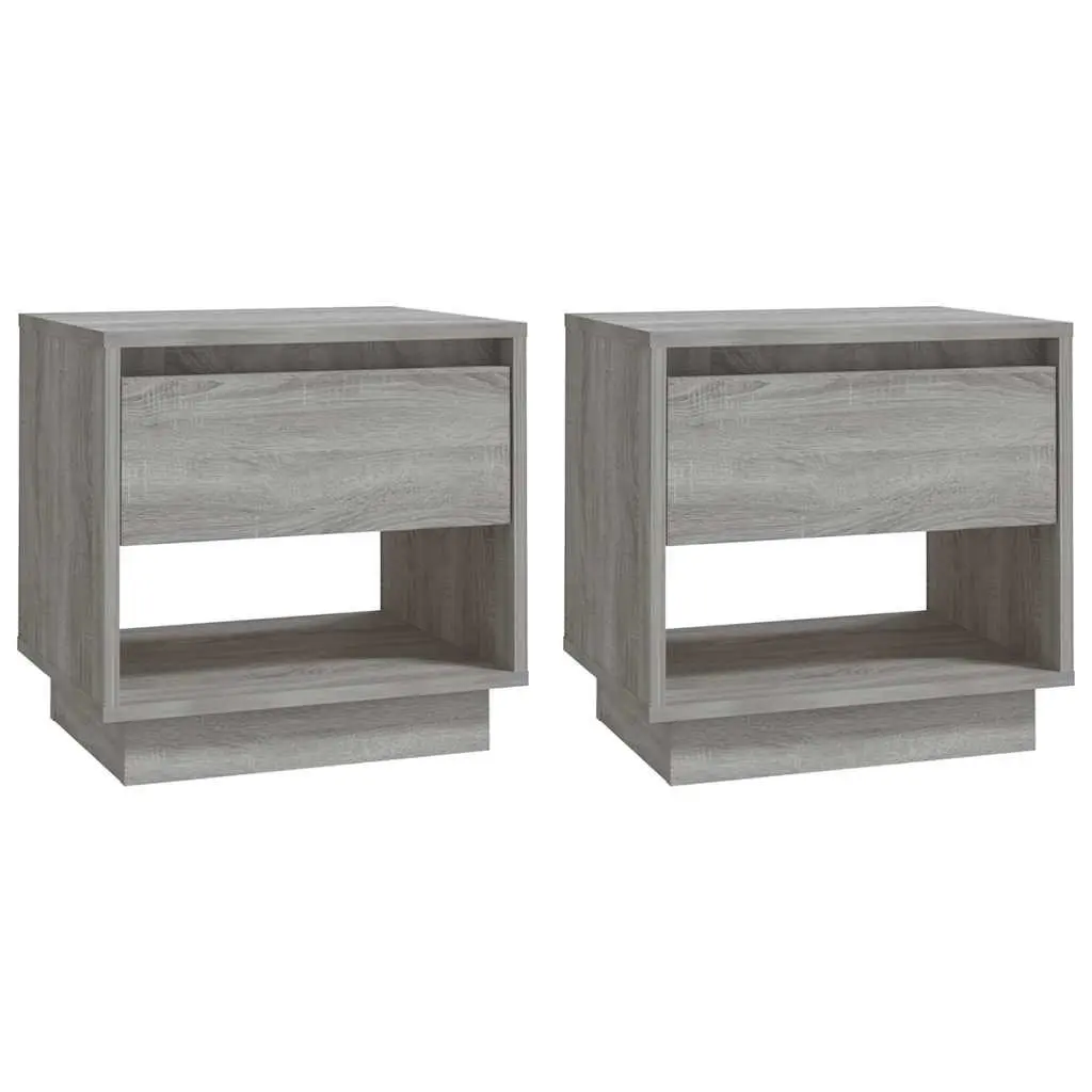 Grey Sonoma Bedside Cabinet Set 2 pcs Nightstand with Storage Drawer and Open Compartment