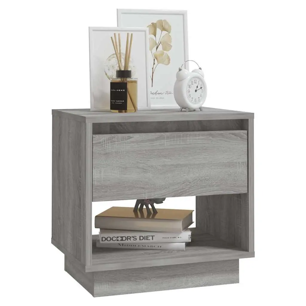 Grey Sonoma Bedside Cabinet Set 2 pcs Nightstand with Storage Drawer and Open Compartment