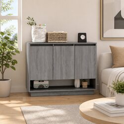 Sideboard Storage Cabinet Grey 97x31x75cm 3 Door Buffet Cupboard Display Unit
