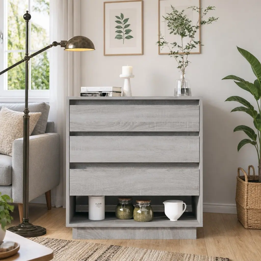 Sideboard Grey Sonoma Storage Cabinet with 3 Drawers 1 Compartment Home