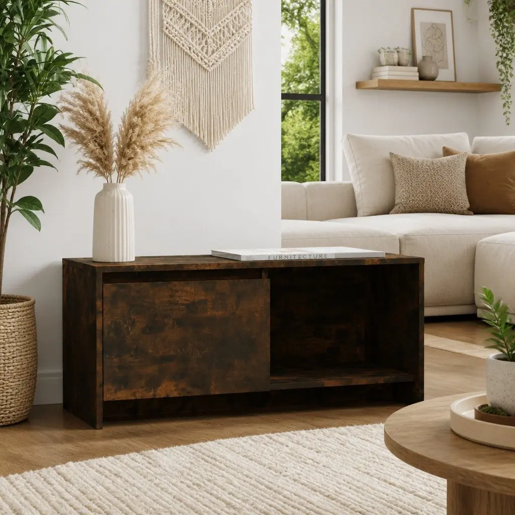 TV Cabinet Brown Lowboard 90 x 35 x 40 cm Durable Construction with Door Compartment