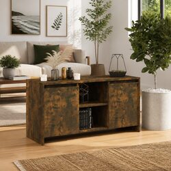 TV Cabinet Storage Unit with Doors Compartments Engineered Wood Brown Smoked Oak