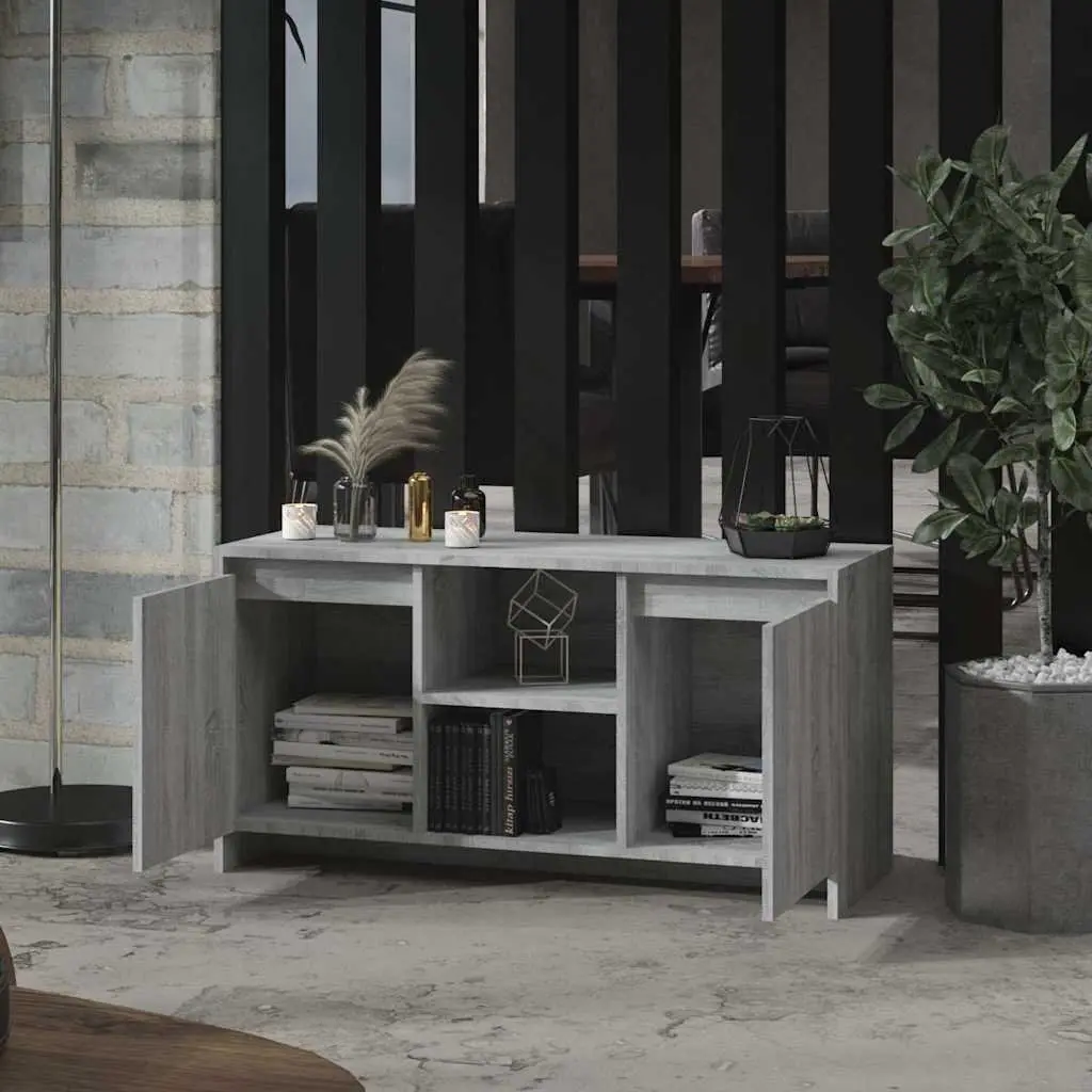 TV Cabinet with Storage Doors Compartments Grey Engineered Wood Media Unit