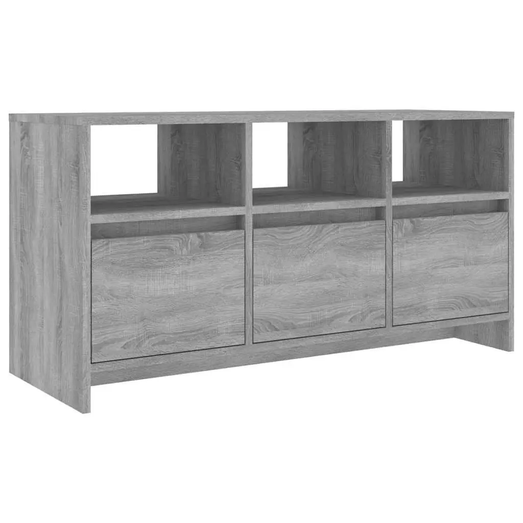 Grey TV Cabinet Lowboard 102x37.5x52.5cm with 3 Drawers and Compartments for Living Room Storage