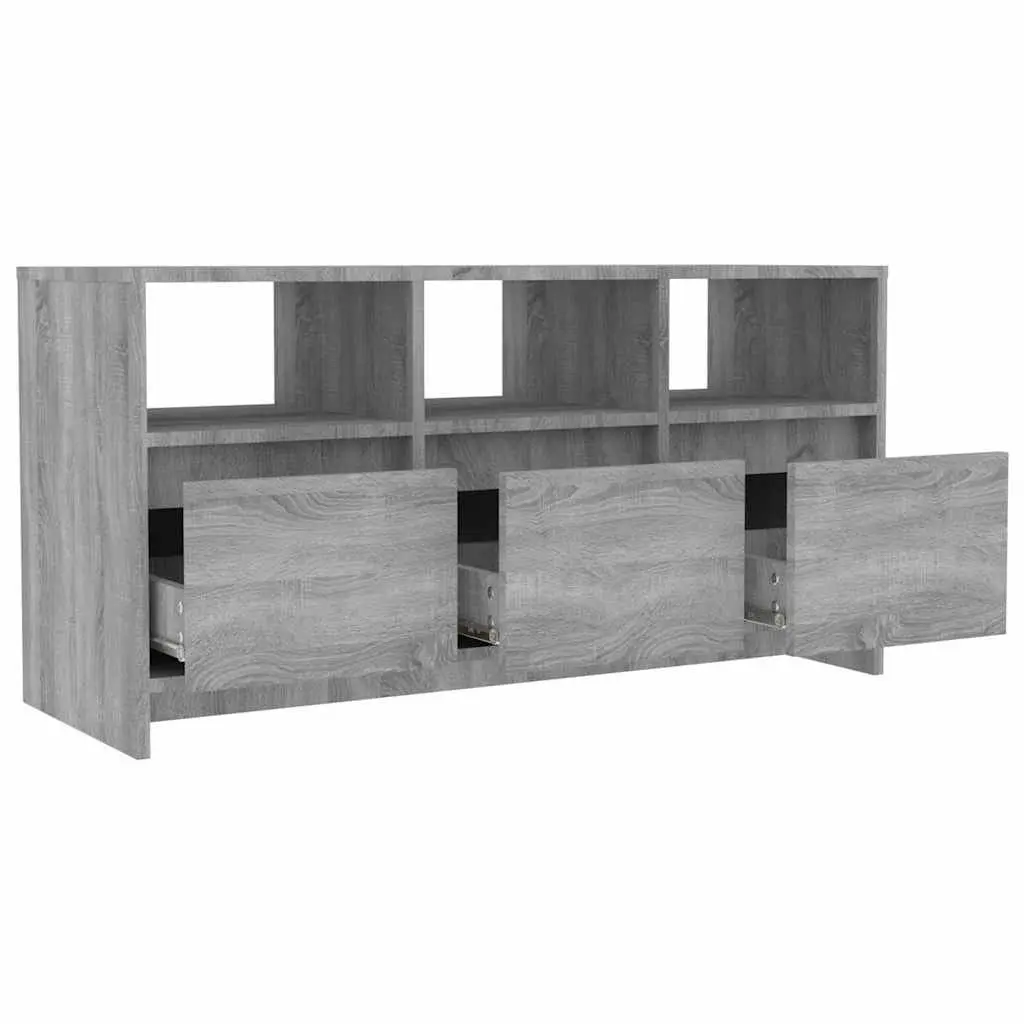 Grey TV Cabinet Lowboard 102x37.5x52.5cm with 3 Drawers and Compartments for Living Room Storage
