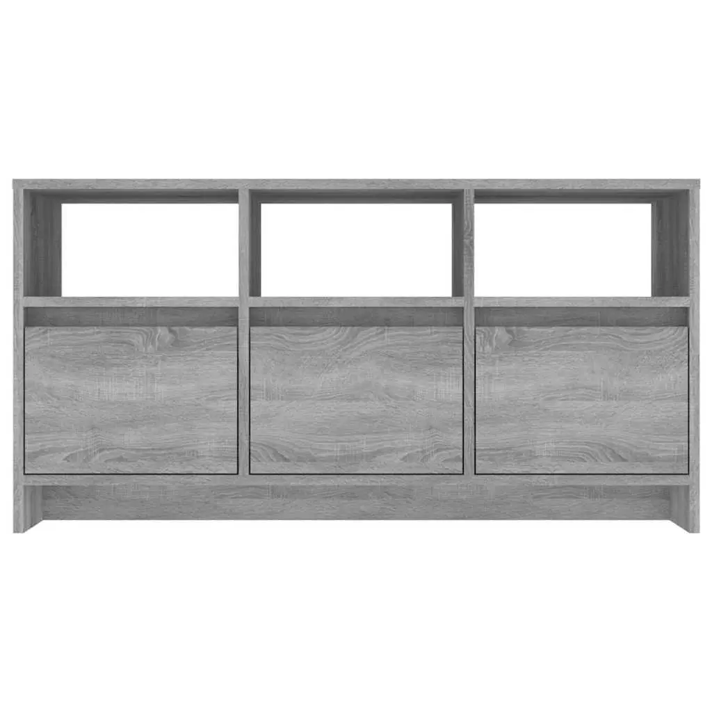 Grey TV Cabinet Lowboard 102x37.5x52.5cm with 3 Drawers and Compartments for Living Room Storage