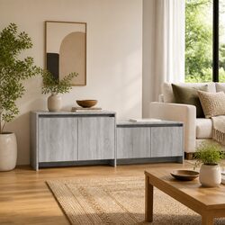 TV Cabinet 146.5cm Grey Sonoma Low Board 4 Door Storage Unit Living Room