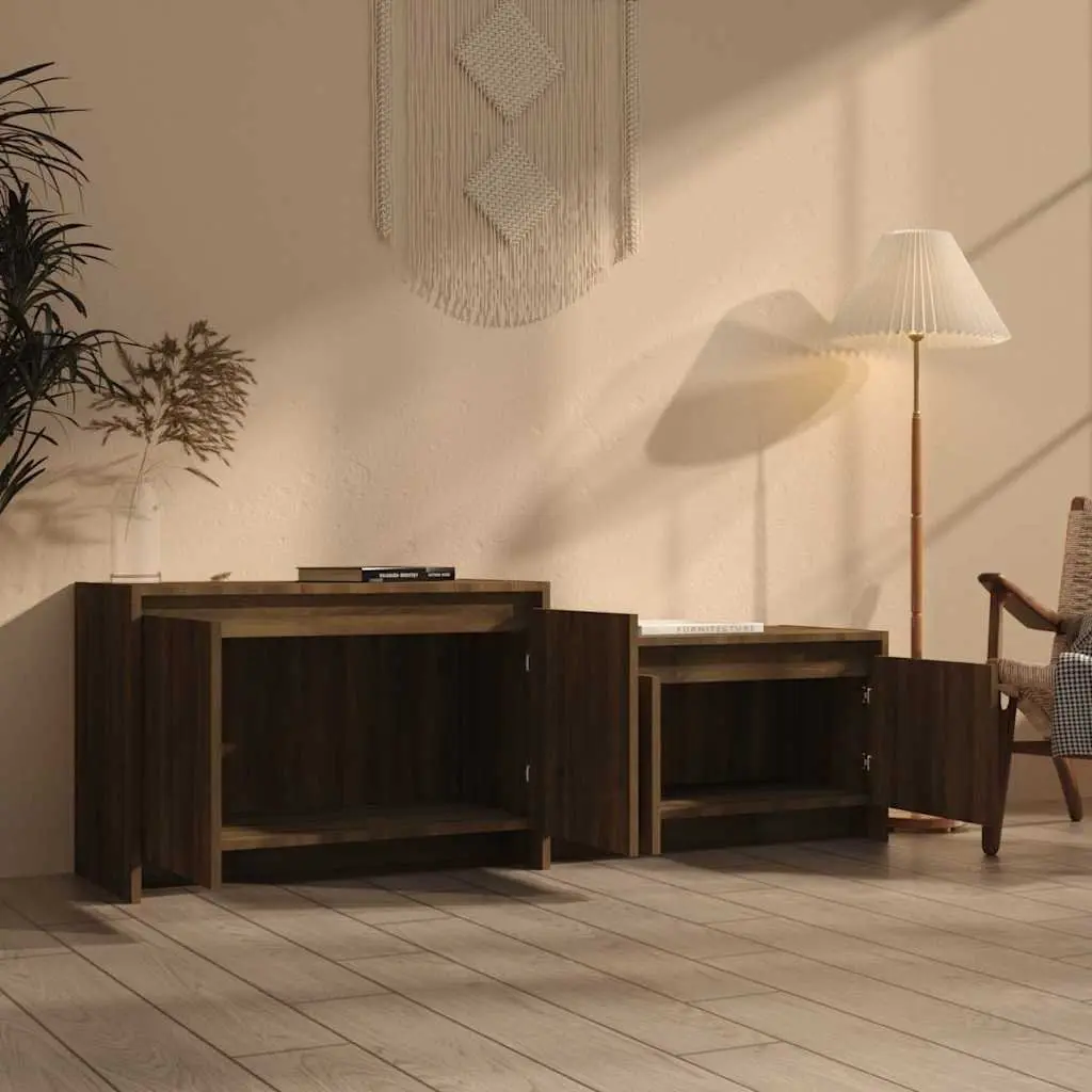 TV Cabinet Brown 146.5cm Engineered Wood 4 Door Lowboard Storage Unit