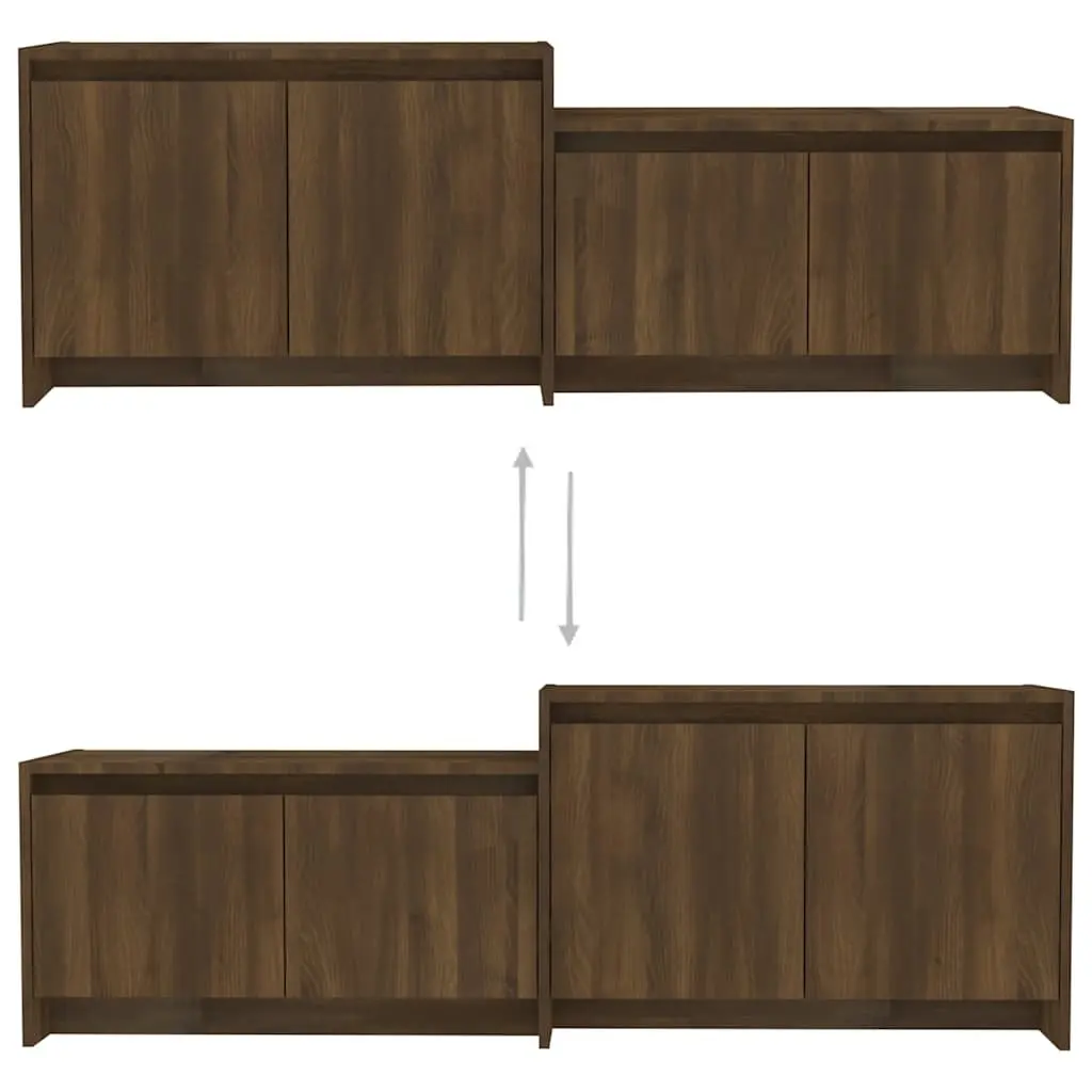 TV Cabinet Brown 146.5cm Engineered Wood 4 Door Lowboard Storage Unit