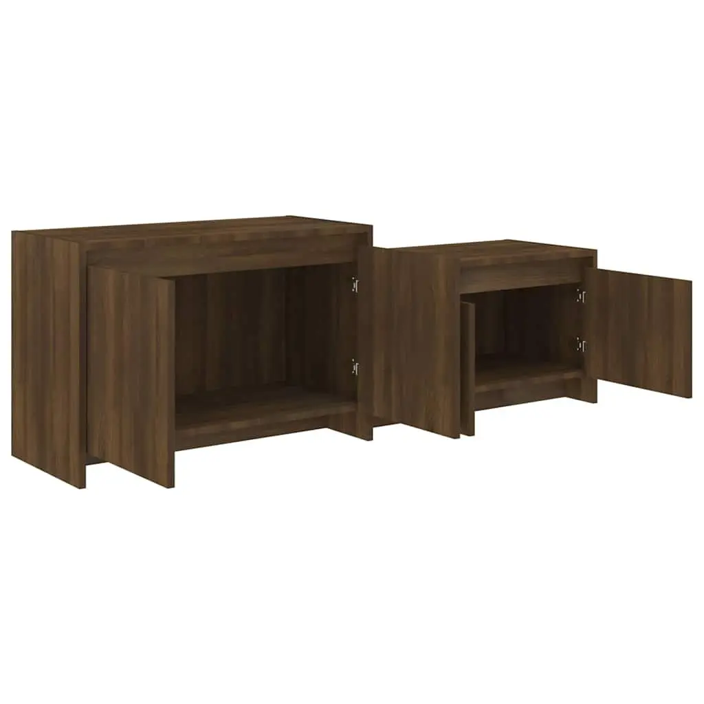 TV Cabinet Brown 146.5cm Engineered Wood 4 Door Lowboard Storage Unit