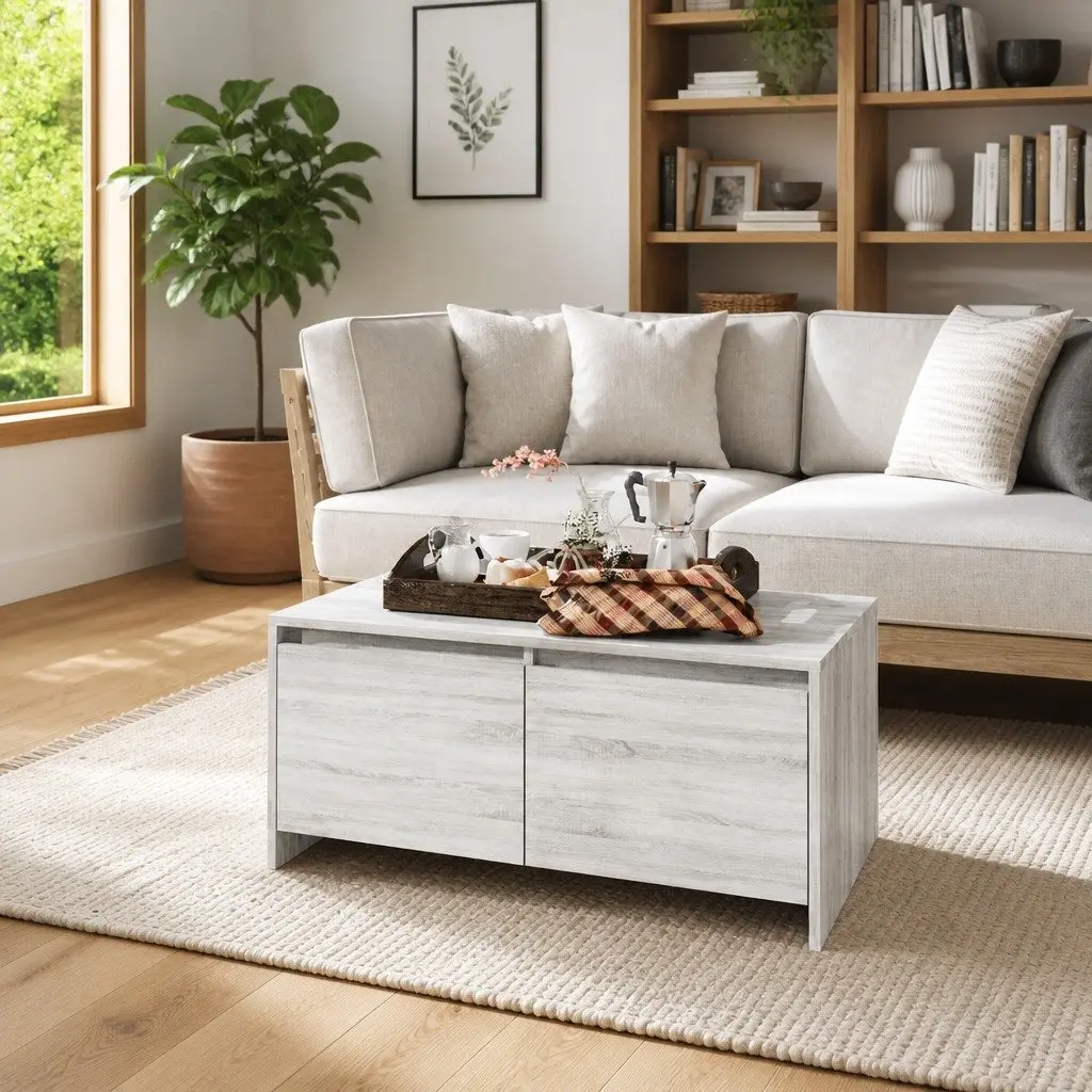 Coffee Table Grey Sonoma Modern Design Drawers Storage Accent Living Room
