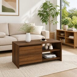 Compact Brown Oak Coffee Table with Storage Solution