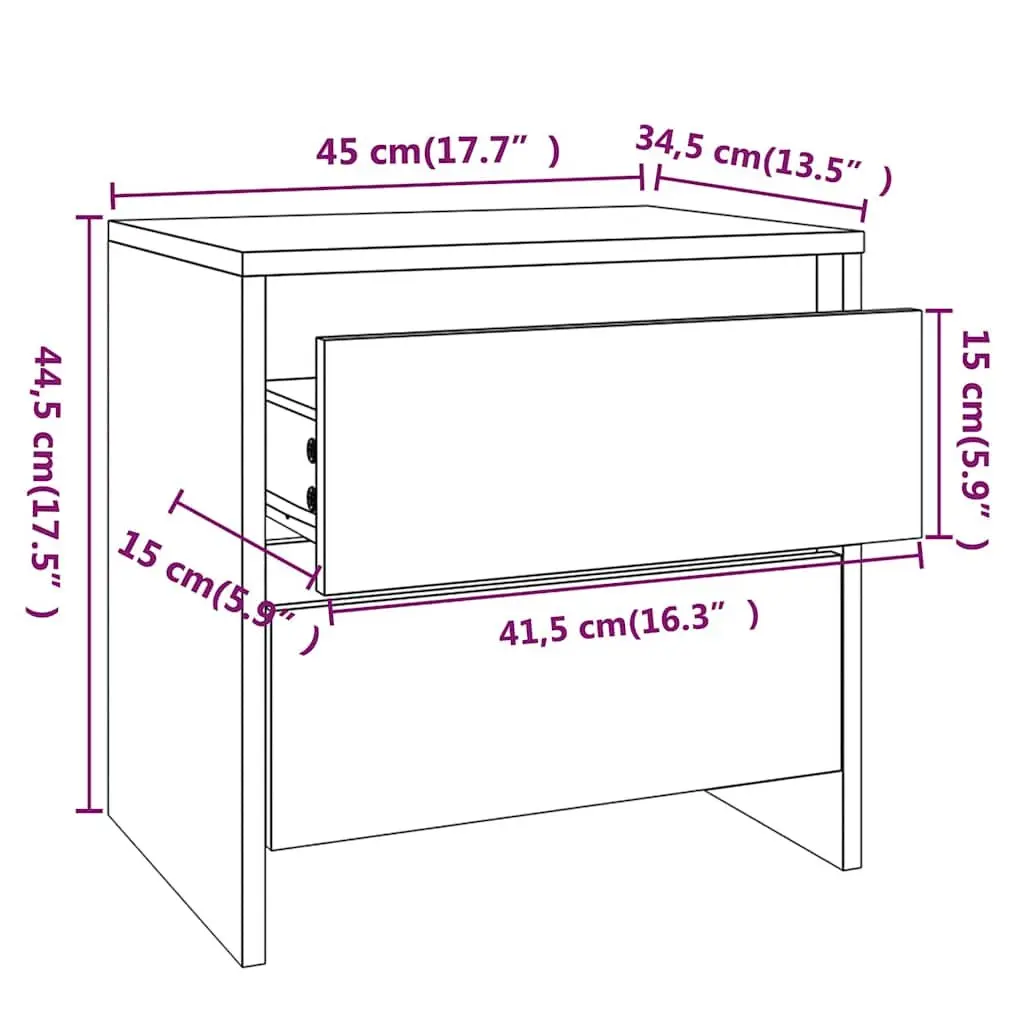 Bedside Cabinets Brown 45x34.5x44.5 cm 2 Drawer Nightstands Storage