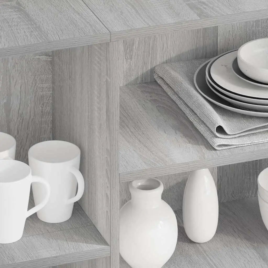 Sideboard Grey Engineered Wood 120W x 30D x 75H cm 4 Shelves Storage Cabinet