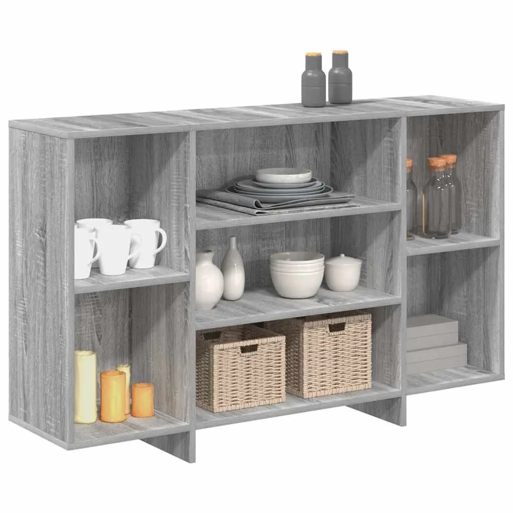 Sideboard Grey Engineered Wood 120W x 30D x 75H cm 4 Shelves Storage Cabinet