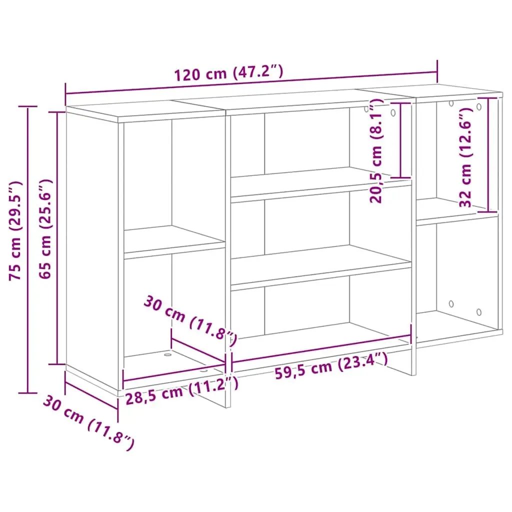 Sideboard Grey Engineered Wood 120W x 30D x 75H cm 4 Shelves Storage Cabinet