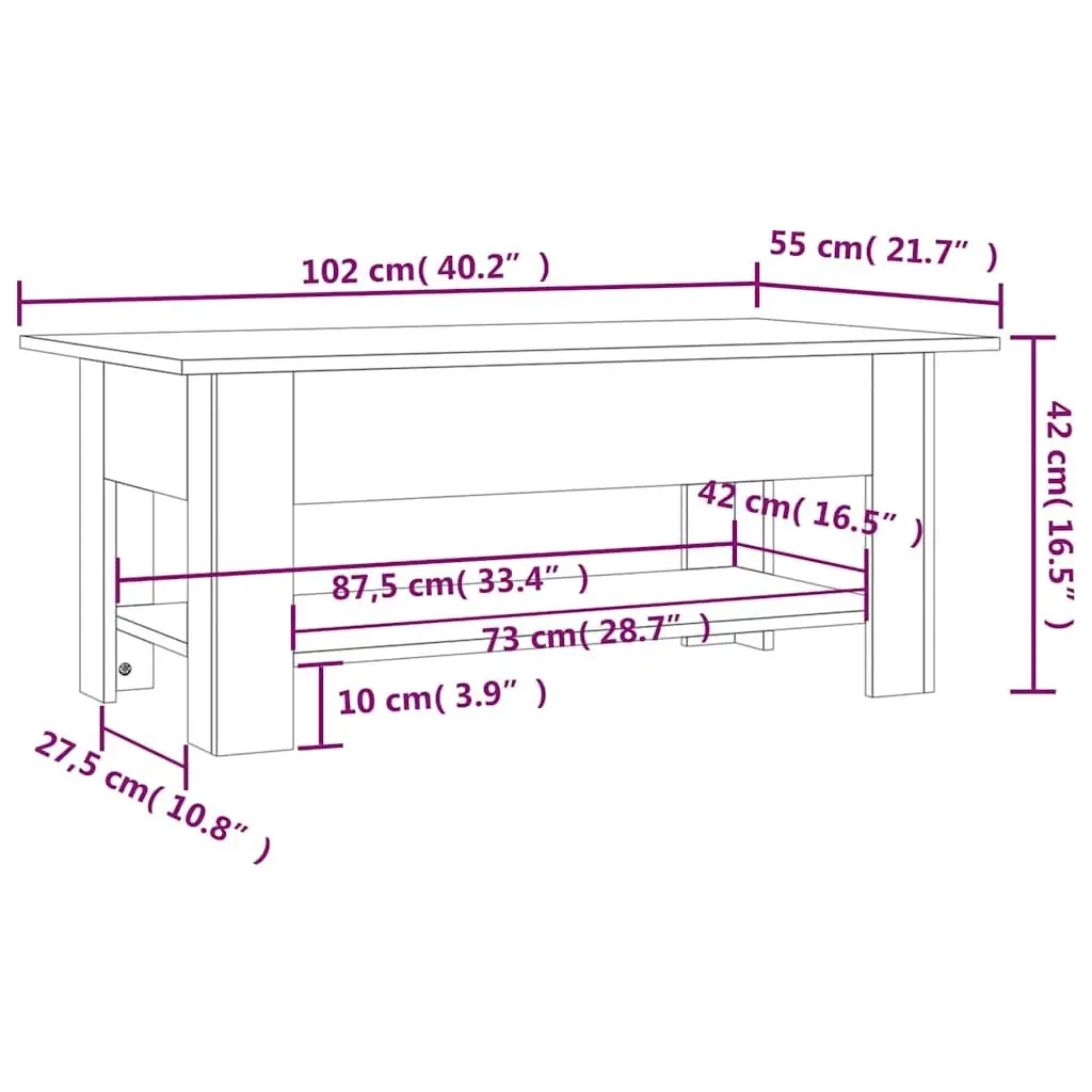Coffee Table Grey Two-Tier with Storage Shelf