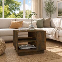 Compact and Durable Brown Coffee Table with Shelves