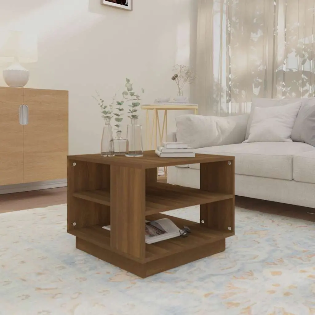 Coffee Table Brown Oak Design Modern Living Room Storage Shelves Centre Table