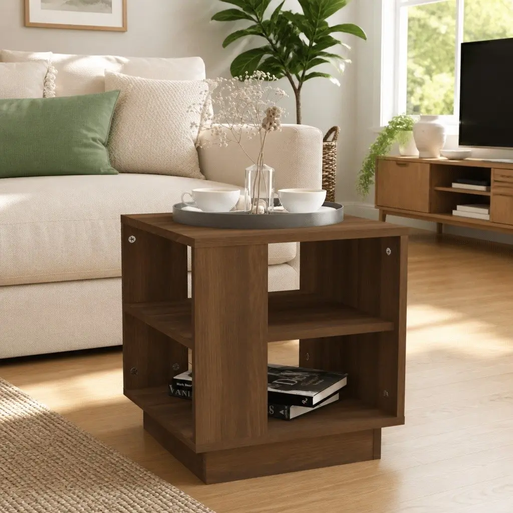 Coffee Table with Storage Shelves Brown Accent Furniture Living Room Modern