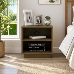 Compact Brown Bedside Cabinet with Open Shelf Storage