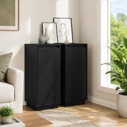 Solid Pinewood Black Sideboard Cabinet for Storage